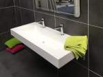 Plan vasque Design, sur mesure, Largeur 100 à 200 cm x Profondeur 40 à 60 cm, résine minérale ACRYSTONE® SOLID-SURFACE Finition lisse, Livraison Offerte et Rapide.